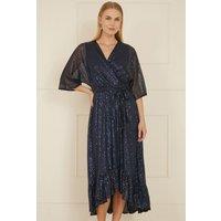 Yumi Women's Navy Sequin Kimono Midi Wrap Dress | Size: 8