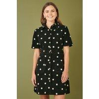 Yumi Women's Black Daisy Embroidered Cord Shirt Dress | Size: 10