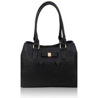 Fontanella Fashion Women's Mayer Ribbon Dual Compartment PU Leather Shoulder Tote Bag in Black