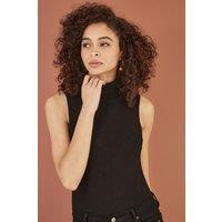 Yumi Women's Black Knitted Roll Neck Sleeveless Jumper | Size: Large