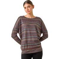 Roman Women's Heart Print Drop Shoulder Stretch Top in Navy | Size: 12