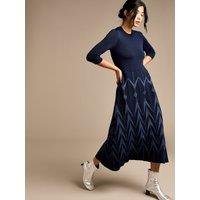 GWD by GEORGE W. DAVIES Women's Clover Navy Geometric Knit Maxi Dress | Size: Medium