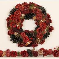 Dibor Cinnamon Pinecone 36cm Christmas Wreath & 1.05m Garland Set in Red