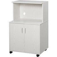 HOMCOM Microwave Cart on Wheels Modern Storage Shelf 2-door Cabinet Trolley in White