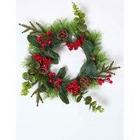Homescapes Artificial Winter Woodland & Eucalyptus Wreath in Green