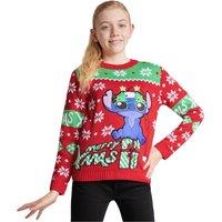 Disney Girl's Girls Stitch Christmas Jumper in Red | Size: 9-10 Years