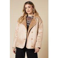 Dorothy Perkins Women's Button Through Borg Aviator Jacket in Taupe | Size: 10