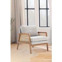 Beige Cushioned Wood Armchair