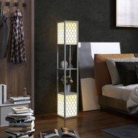 HOMCOM Floor Lamp with Shelves, 2 Light, Modern Standing Lamps for Living Room Bedroom in Black