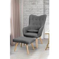 Linen Button Tufted Leisure Armchair with Cushion and Footstool