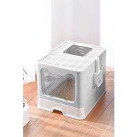 Double Entry Plastic Litter Box, Foldable for Easy Carrying, with Shovel