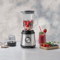 Daewoo 2-Piece 800W Stainless Steel Smoothie Maker Glass Jug Blender for Soup Sauce Juice Paste with Coffee Grinder in Silver