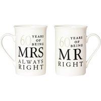 Happy Homewares Ivory White 60th Anniversary Mr Right & Mrs Always Right Ceramic Mug Gift Set