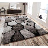 Home Republic Pebbles Carved Shaggy Textured Fluffy Rug in Silver | Size: 60 cm x 100 cm