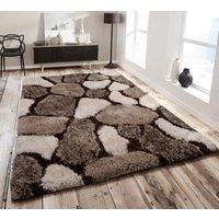 Home Republic Pebbles Carved Shaggy Textured Fluffy Rug in Chocolate | Size: 60 cm x 100 cm