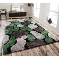 Home Republic Pebbles Carved Shaggy Textured Fluffy Rug in Emerald | Size: 60 cm x 100 cm