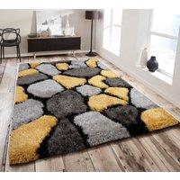 Home Republic Pebbles Carved Shaggy Textured Fluffy Rug in Yellow | Size: 60 cm x 100 cm