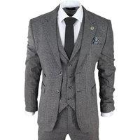 Infinity Leather Men's 3 Piece Suit Prince of Wales Check Classic Tailored Fit Wedding Suit in Grey | Size: 50R