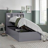 Bedmaster Oscar Wooden Bookcase Ottoman Storage Bed & Majestic 1000 Pocket Sprung Mattress in Grey | Size: Single