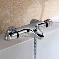 Nes Home Deck Mounted Thermostatic Bath Shower Mixer Tap in Metallic Silver