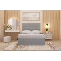 Somnior Chambery Linen Fabric Hybrid Pocket Sprung Orthopaedic Divan Bed Set with Upholstered Headboard in Light Grey | Size: Double