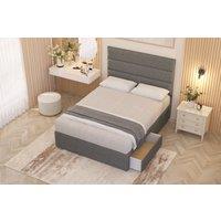 Somnior Chambery Linen Fabric Hybrid Pocket Sprung Orthopaedic Divan Bed Set with 2 Drawers & Upholstered Headboard in Mid Grey | Size: Small Double