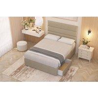 Somnior Chambery Linen Fabric Hybrid Pocket Sprung Orthopaedic Divan Bed Set with 2 Drawers & Upholstered Headboard in Beige | Size: Small Double