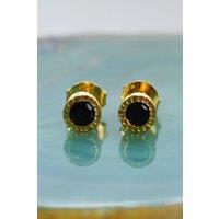 Otis Jaxon London Women's Black Spinel Sterling Silver Stud earrings in Gold