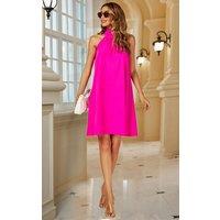 FS Collection Women's Halter Neck Tie Back Mini Dress In Magenta in Pink | Size: 6-8