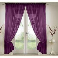 Luxury Living Elegant Plain Voile Panel Curtains PAIR, Sheer Light-Diffusing Window Treatments with FREE Tie Backs | Size: 145 cm width x 183 cm drop