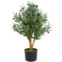 Leaf 65cm Design UK Realistic Artificial Olive Tree in Black Plastic Pot in Green