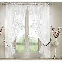 Luxury Living Elegant Plain Voile Panel Curtains PAIR, Sheer Light-Diffusing Window Treatments with FREE Tie Backs | Size: 145 cm width x 137 cm drop
