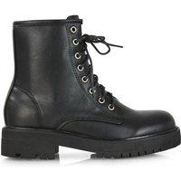 XY London Women's 'Hermoine' Chunky Low Block Heel Lace up Ankle Biker Boots in Black | Size: 6