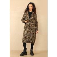 ELAINA FASHION Women's Leopard Print Longline Coat Oversized - Bold Streetwear Style in Brown | Size: Small