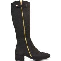 'Darcy' Low Block Heel Knee High Long Boots With Decorative Zip