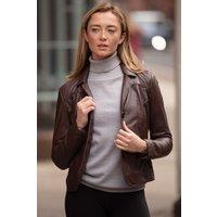 Brampton London Women's 'Ballina' Real Leather Short Blazer Jacket in Brown | Size: 18