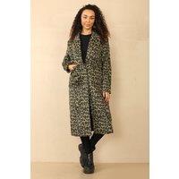 ELAINA FASHION Women's Chic Leopard Print Longline Coat Oversized- Bold Streetwear Style in Dark Olive | Size: Medium