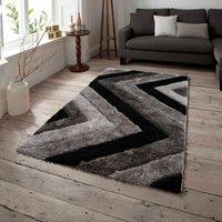 Home Republic Chevron Carved Shaggy Textured Fluffy Rug in Grey | Size: 60 cm x 100 cm