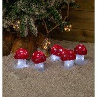 Samuel Alexander Set of 5 Battery Operated Red & White Acrylic Christmas Mushrooms with Cool White LEDs