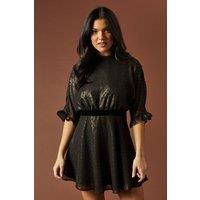 Oasis Women's Occasion Glitter High Neck Mini Dress in Black | Size: 8