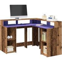 Berkfield Home Desk with LED Lights Old Wood 130x130x91 cm Engineered Wood in Brown | Size: 130 x 130 x 91 cm