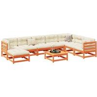 9 Piece Garden Sofa Set Wax Brown Solid Wood Pine