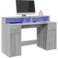 Berkfield Home Desk with LED Lights Grey Sonoma 140x55x91 cm Engineered Wood | Size: 140 x 55 x 91 cm