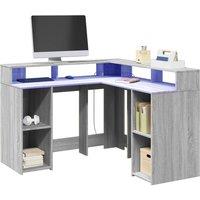 Berkfield Home Desk with LED Lights Grey Sonoma 130x130x91 cm Engineered Wood | Size: 130 x 130 x 91 cm