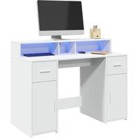 Desk with LED Lights White 120x55x91 cm Engineered Wood