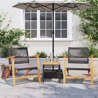 Berkfield Home 3 Piece Bistro Set Black Poly Rattan & Solid Wood Acacia