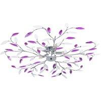 Ceiling Lamp with Acrylic Crystal Leaf Arms for 5 E14 Bulbs Purple