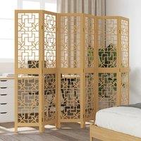 Room Divider 6 Panels Brown Solid Wood Paulownia