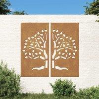 Berkfield Home Garden Wall Decorations 2 pcs 105x55 cm Corten Steel Tree Design in Brown