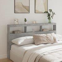 Berkfield Home Headboard Cabinet with LED Concrete Grey 180x17x102 cm | Size: 180 x 17 x 102 cm